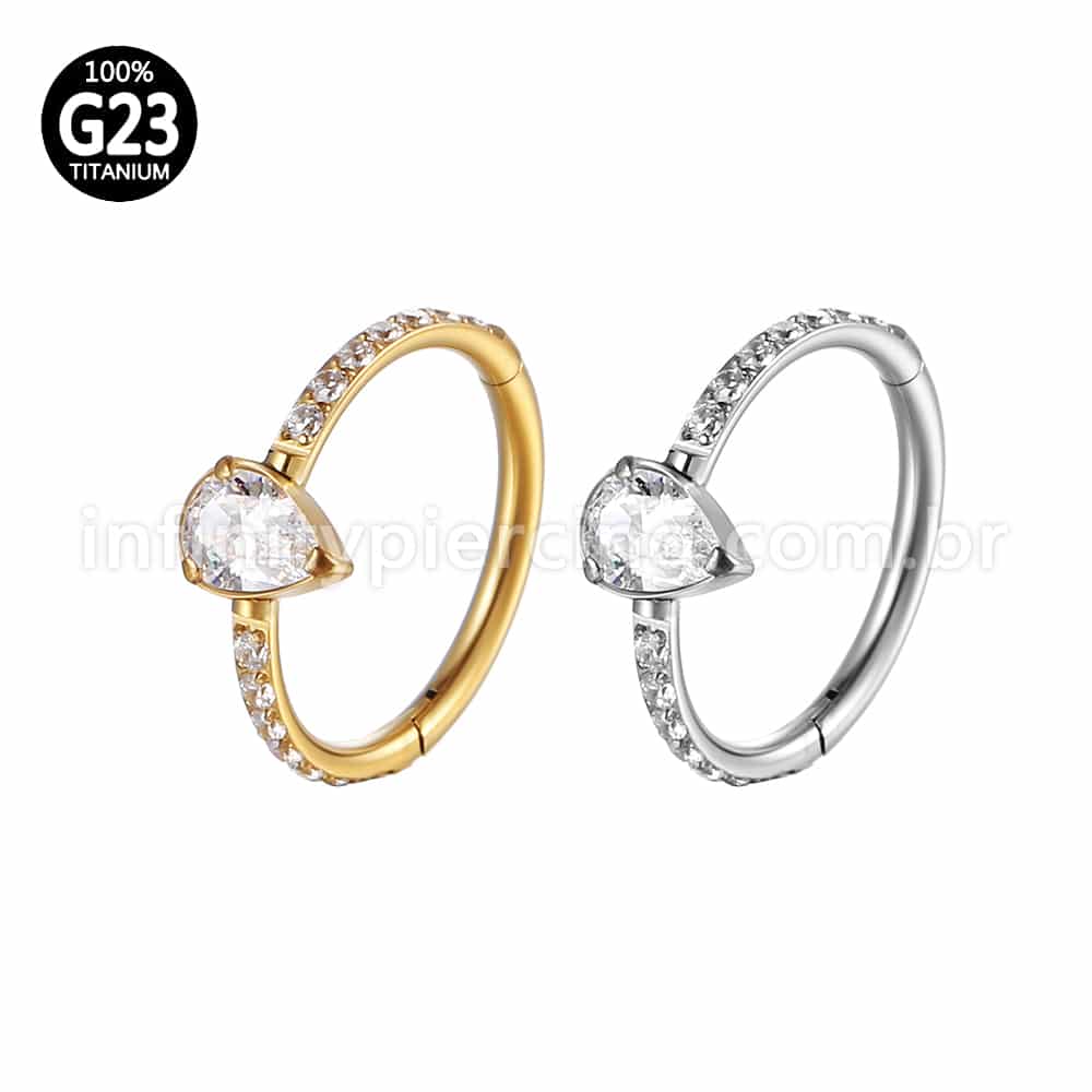 Piercing Argola Titânio Segemento Articulado Zircônia Gota